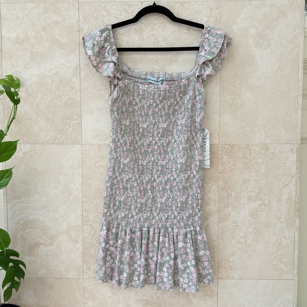 Almost Famous Floral Smocked Mini Dress Ruffle Strap Size L NWT